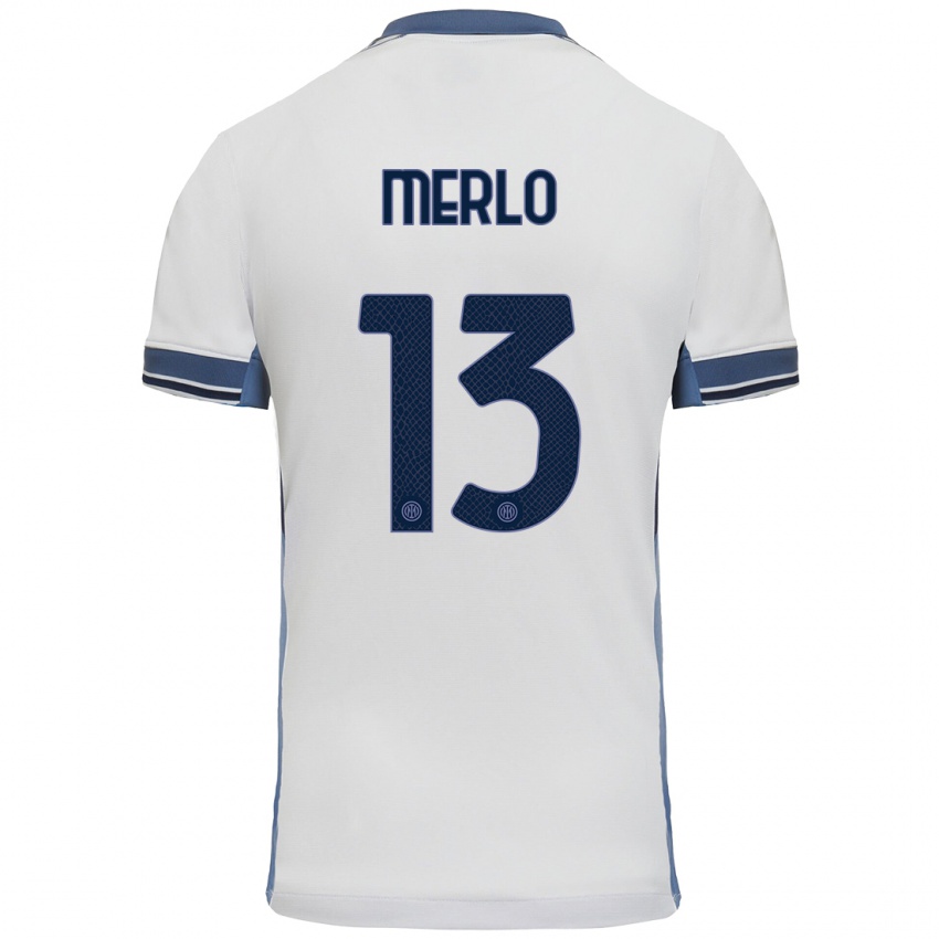 Uomo Maglia Beatrice Merlo #13 Bianco Grigio Kit Gara Away 2024/25 Maglietta