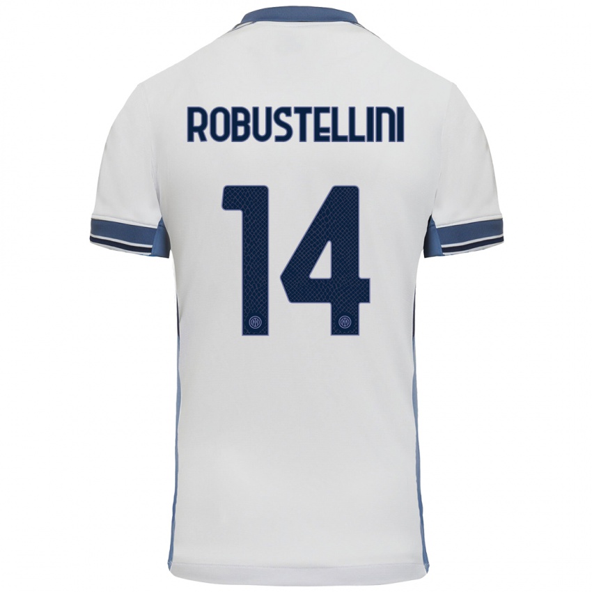 Uomo Maglia Chiara Robustellini #14 Bianco Grigio Kit Gara Away 2024/25 Maglietta