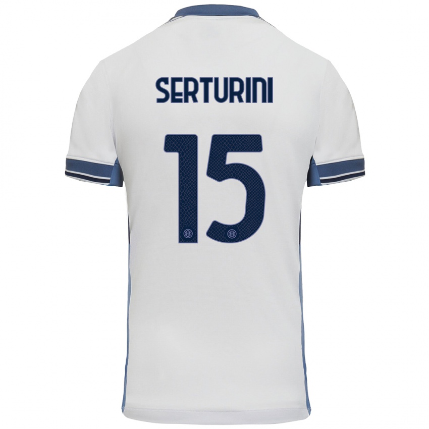 Uomo Maglia Annamaria Serturini #15 Bianco Grigio Kit Gara Away 2024/25 Maglietta