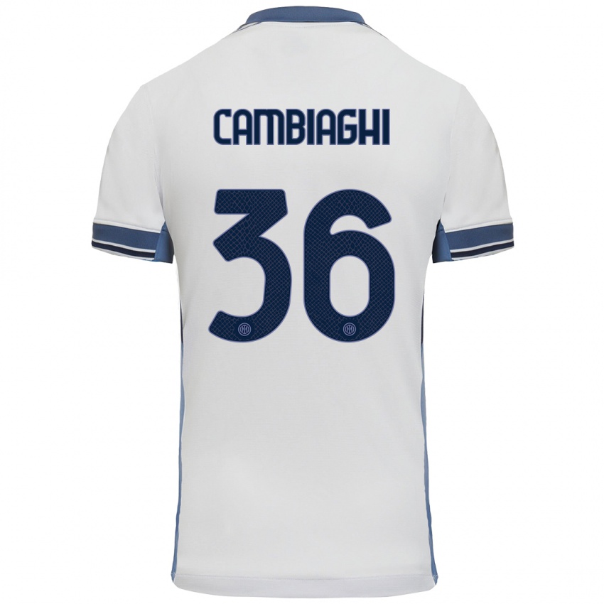 Uomo Maglia Michela Cambiaghi #36 Bianco Grigio Kit Gara Away 2024/25 Maglietta