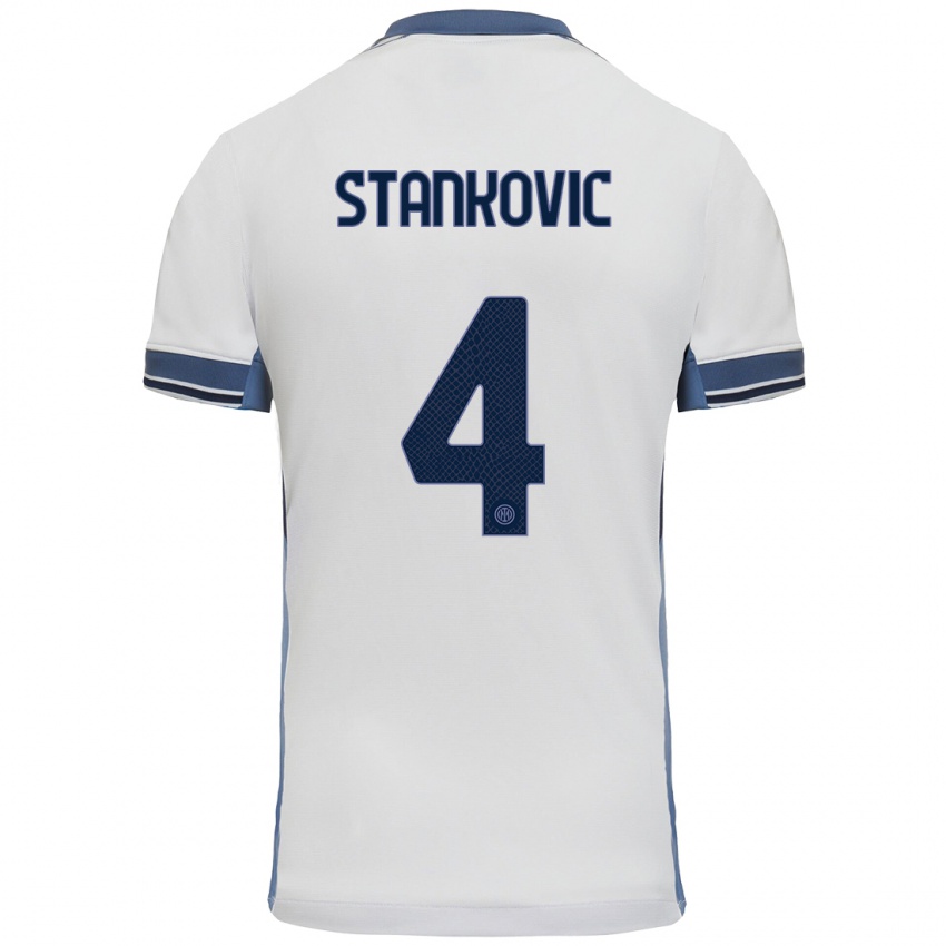 Uomo Maglia Aleksandar Stankovic #4 Bianco Grigio Kit Gara Away 2024/25 Maglietta