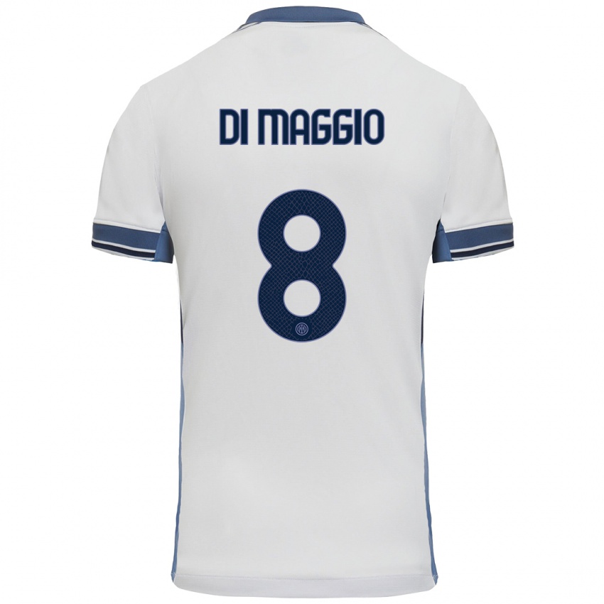 Uomo Maglia Luca Di Maggio #8 Bianco Grigio Kit Gara Away 2024/25 Maglietta