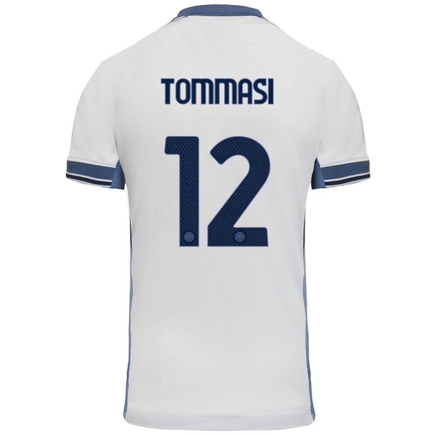 Uomo Maglia Francesco Tommasi #12 Bianco Grigio Kit Gara Away 2024/25 Maglietta