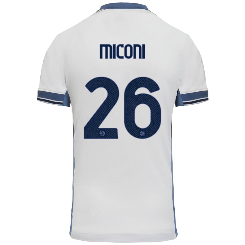 Uomo Maglia Riccardo Miconi #26 Bianco Grigio Kit Gara Away 2024/25 Maglietta