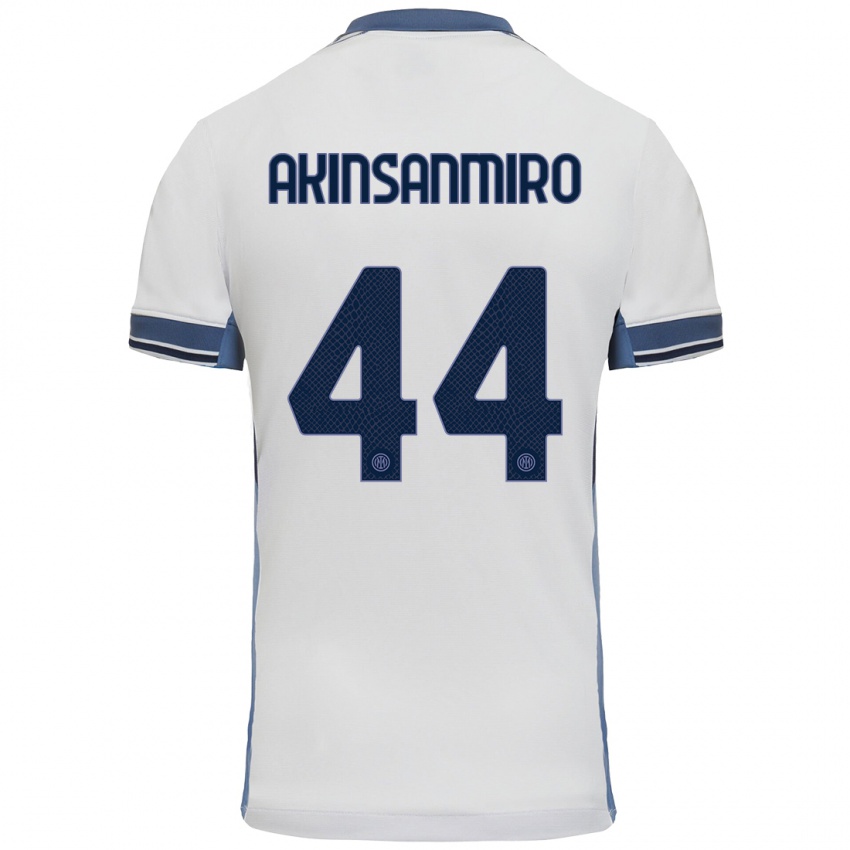 Uomo Maglia Ebenezer Akinsanmiro #44 Bianco Grigio Kit Gara Away 2024/25 Maglietta