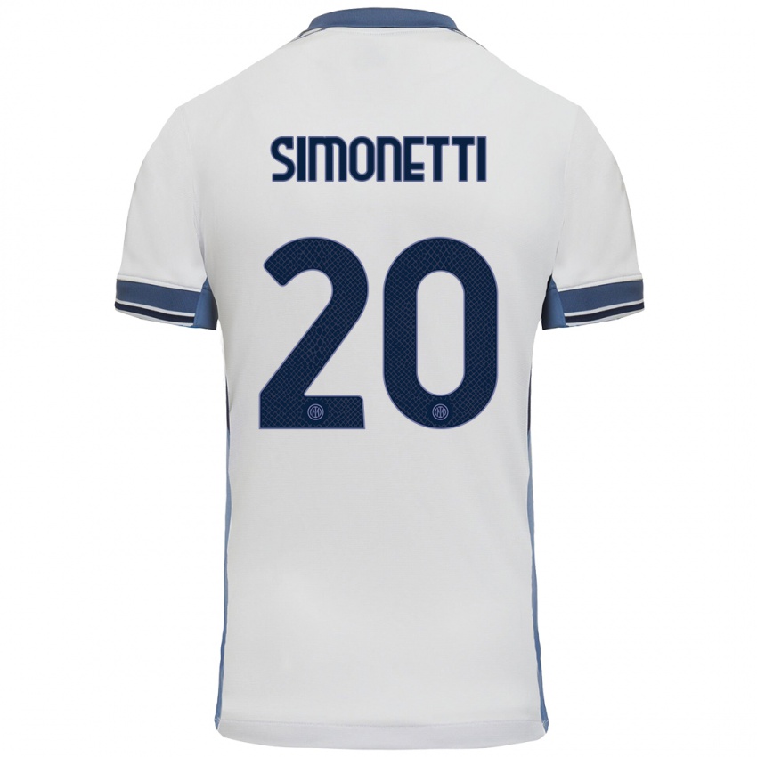 Uomo Maglia Flaminia Simonetti #20 Bianco Grigio Kit Gara Away 2024/25 Maglietta