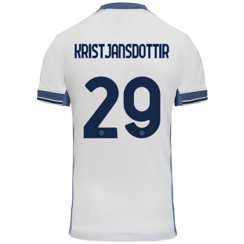 Uomo Maglia Anna Bjork Kristjansdottir #29 Bianco Grigio Kit Gara Away 2024/25 Maglietta