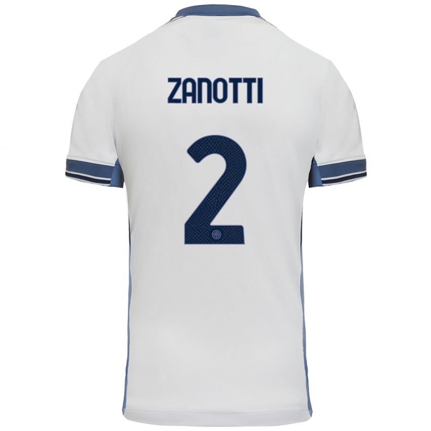 Uomo Maglia Mattia Zanotti #2 Bianco Grigio Kit Gara Away 2024/25 Maglietta