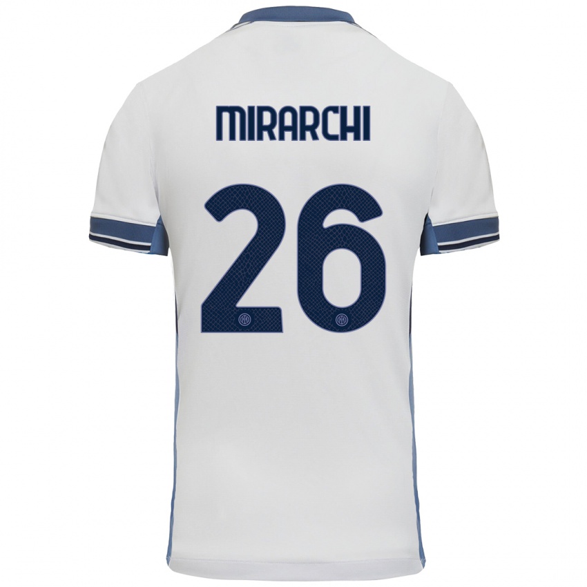 Uomo Maglia Mattia Mirarchi #26 Bianco Grigio Kit Gara Away 2024/25 Maglietta