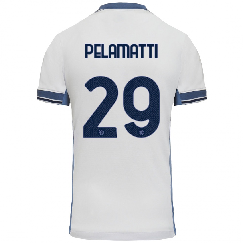 Uomo Maglia Andrea Pelamatti #29 Bianco Grigio Kit Gara Away 2024/25 Maglietta