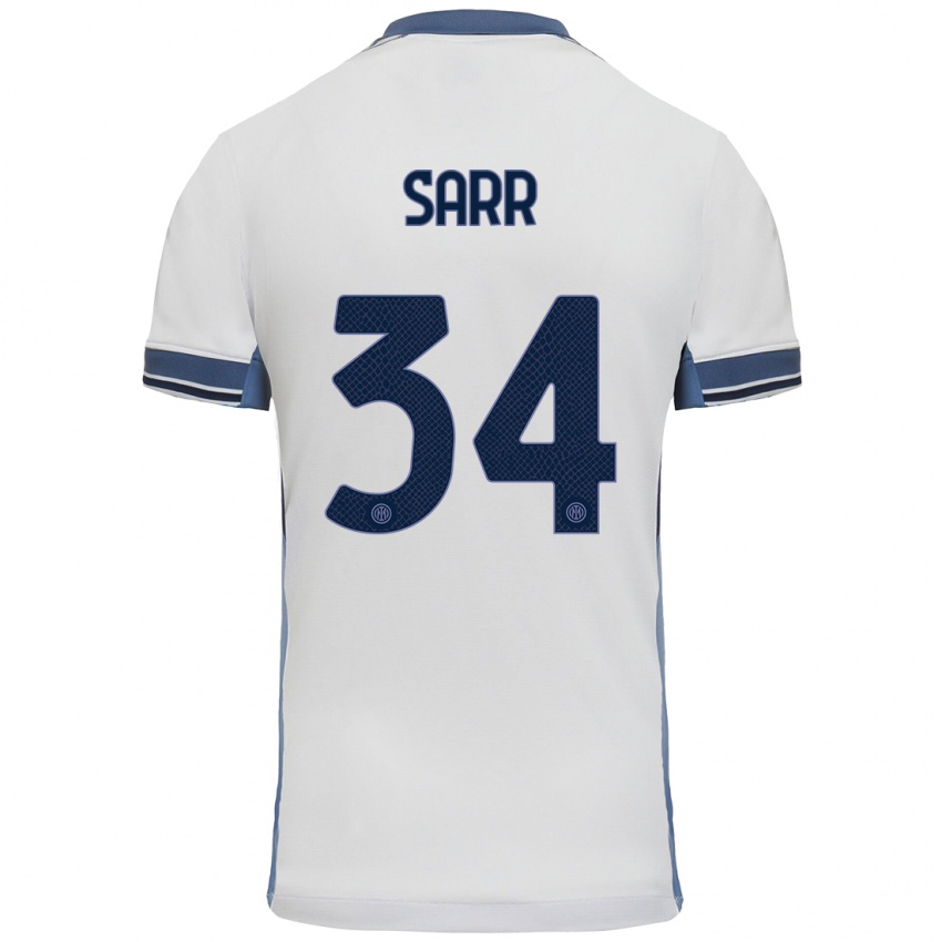 Uomo Maglia Amadou Sarr #34 Bianco Grigio Kit Gara Away 2024/25 Maglietta