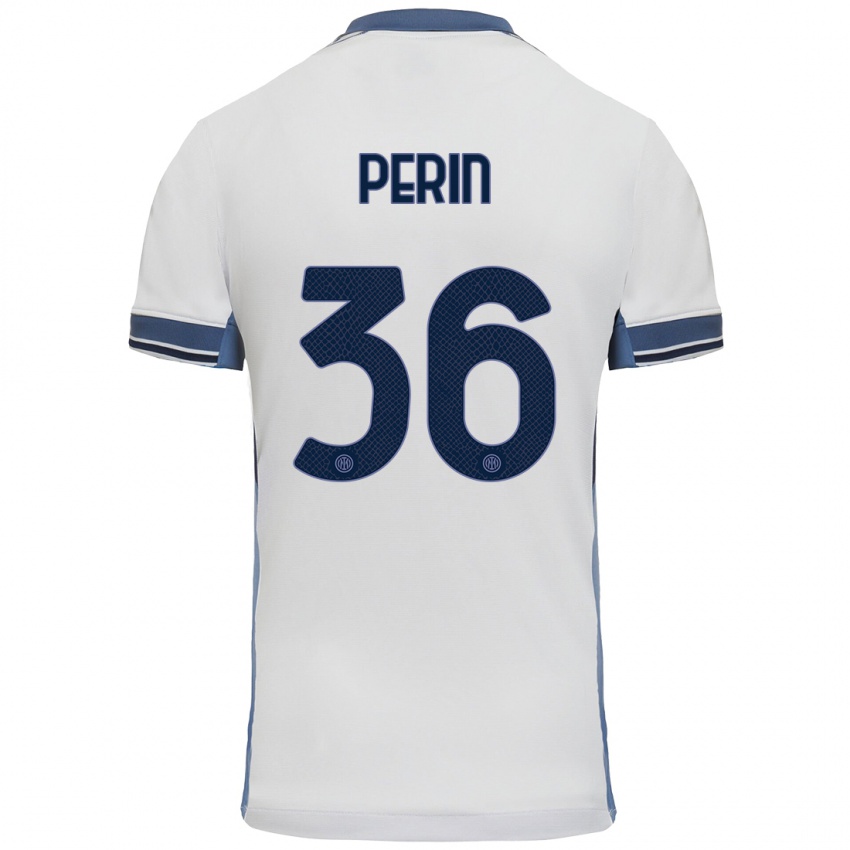 Uomo Maglia Nicolo Perin #36 Bianco Grigio Kit Gara Away 2024/25 Maglietta