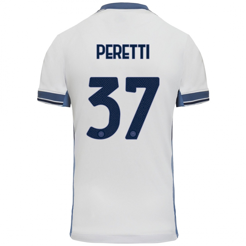 Uomo Maglia Lorenzo Peretti #37 Bianco Grigio Kit Gara Away 2024/25 Maglietta