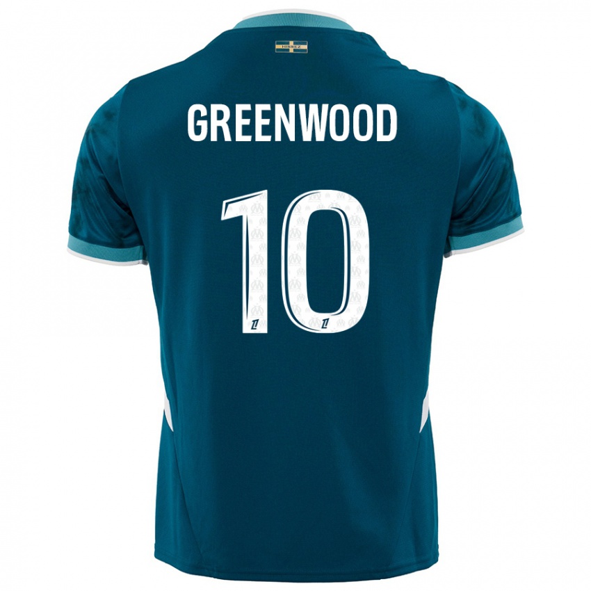 Uomo Maglia Mason Greenwood #10 Turchese Blu Kit Gara Away 2024/25 Maglietta