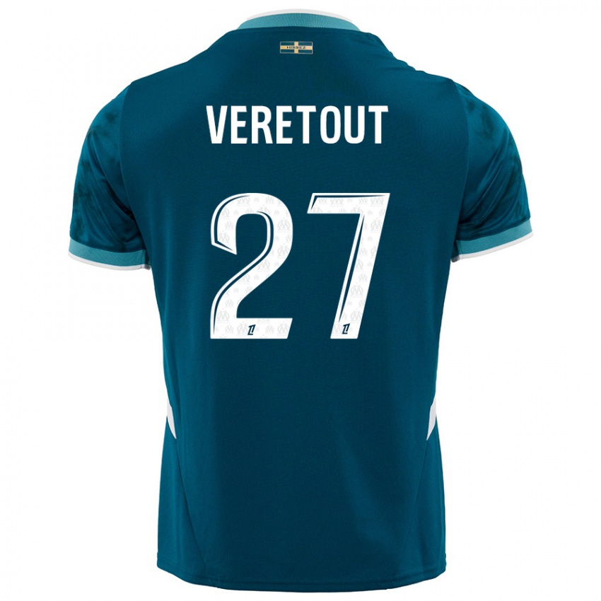 Uomo Maglia Jordan Veretout #27 Turchese Blu Kit Gara Away 2024/25 Maglietta