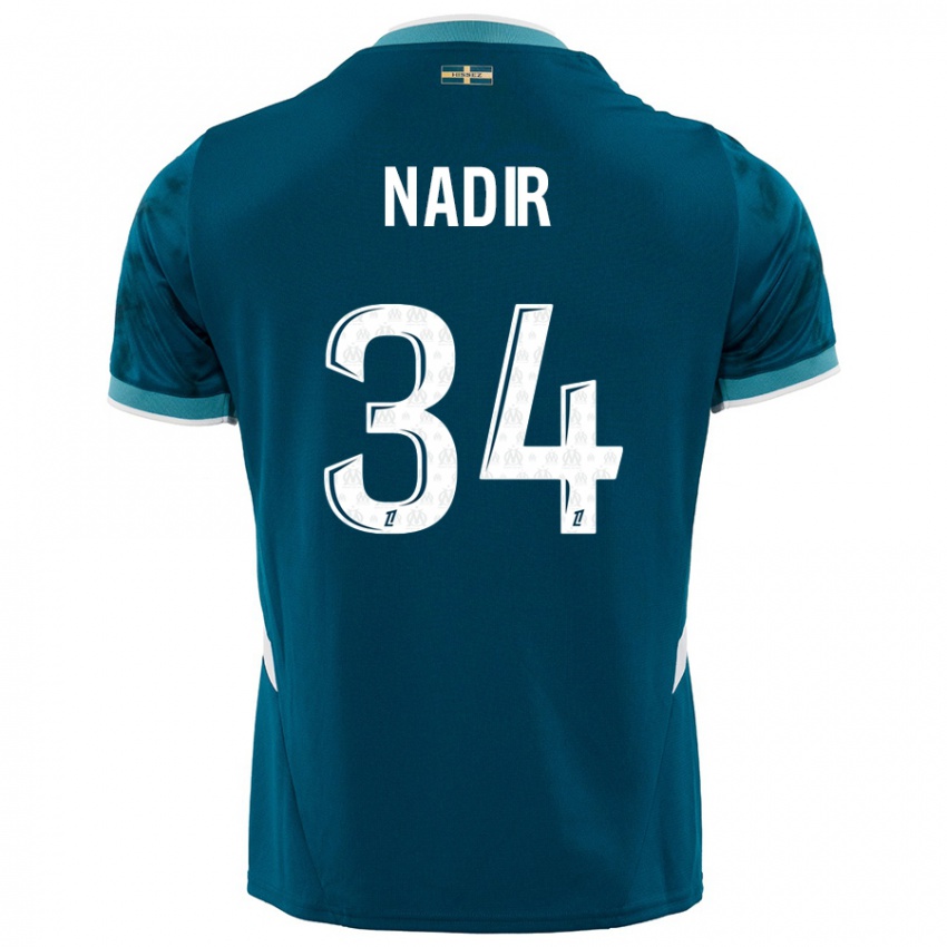 Uomo Maglia Bilal Nadir #34 Turchese Blu Kit Gara Away 2024/25 Maglietta