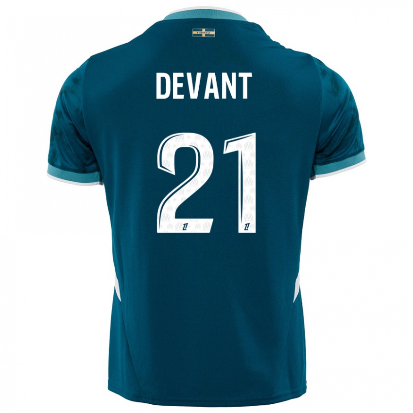 Uomo Maglia Caroline Devant #21 Turchese Blu Kit Gara Away 2024/25 Maglietta