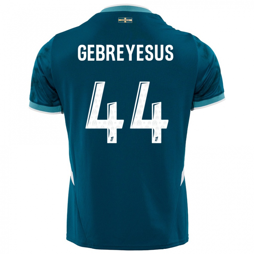 Uomo Maglia Esey Gebreyesus #44 Turchese Blu Kit Gara Away 2024/25 Maglietta