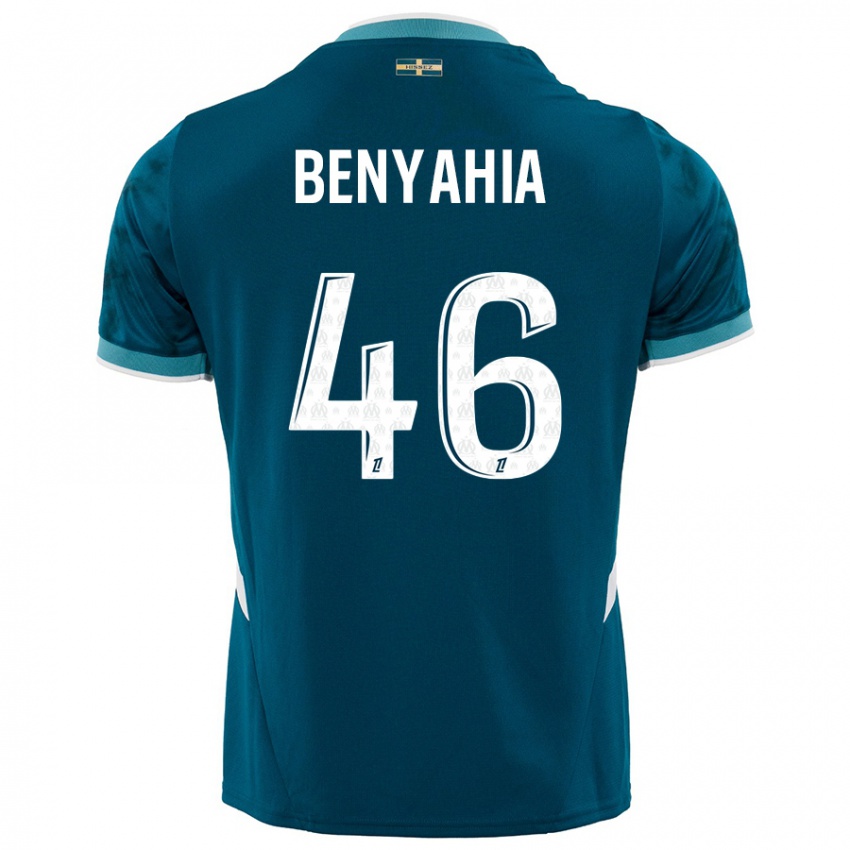 Uomo Maglia Aylan Benyahia-Tani #46 Turchese Blu Kit Gara Away 2024/25 Maglietta