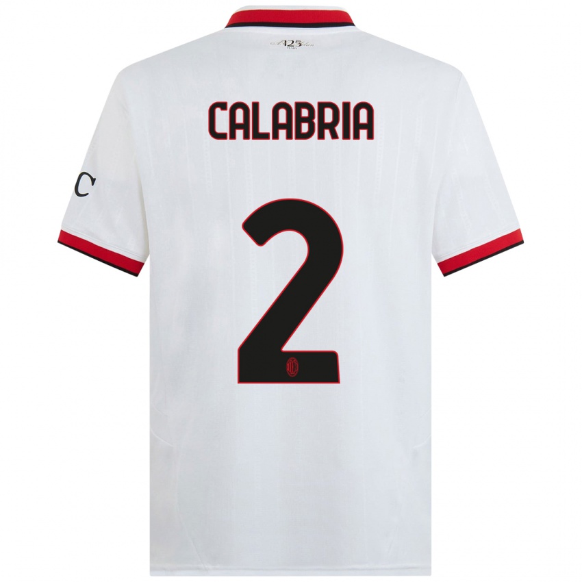 Uomo Maglia Davide Calabria #2 Bianco Nero Rosso Kit Gara Away 2024/25 Maglietta