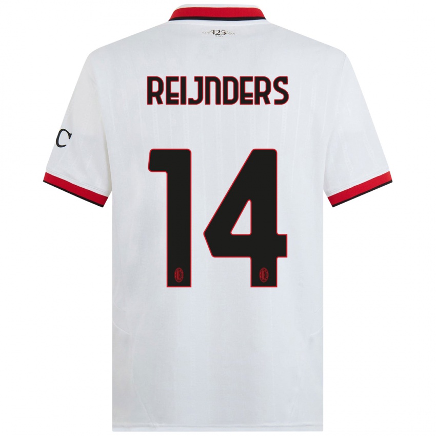 Uomo Maglia Tijjani Reijnders #14 Bianco Nero Rosso Kit Gara Away 2024/25 Maglietta