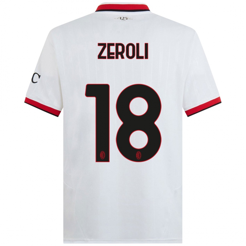 Uomo Maglia Kevin Zeroli #18 Bianco Nero Rosso Kit Gara Away 2024/25 Maglietta