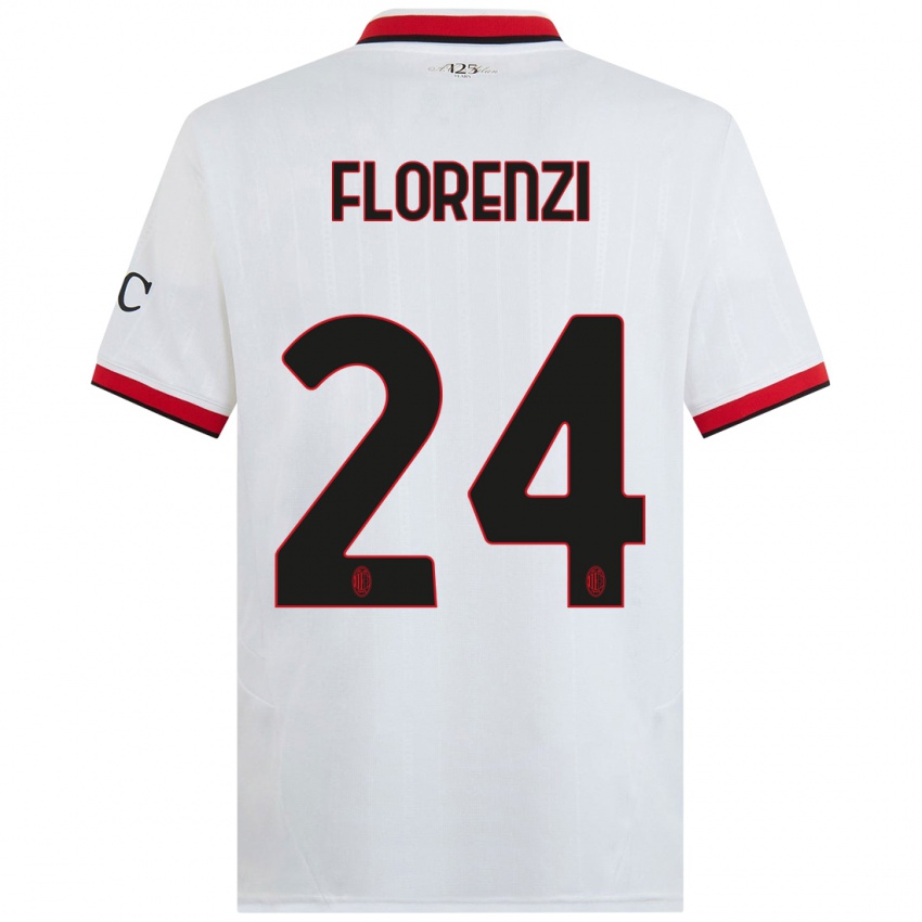 Uomo Maglia Alessandro Florenzi #24 Bianco Nero Rosso Kit Gara Away 2024/25 Maglietta