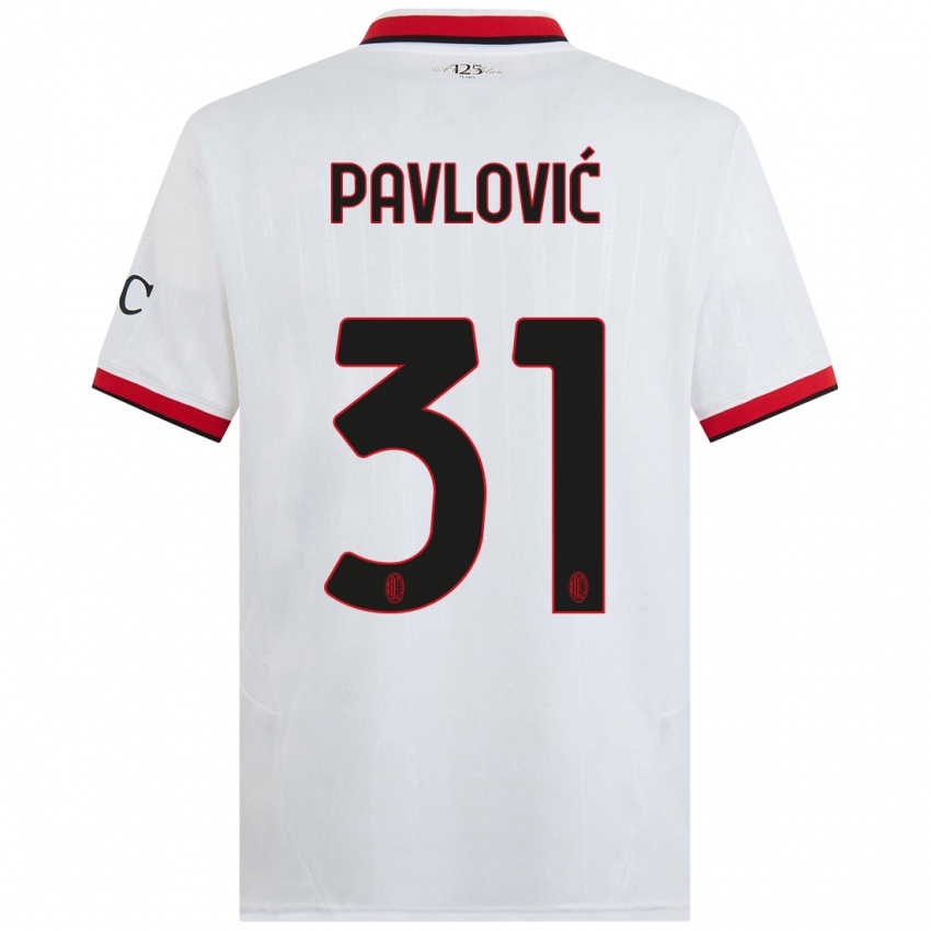 Uomo Maglia Strahinja Pavlović #31 Bianco Nero Rosso Kit Gara Away 2024/25 Maglietta