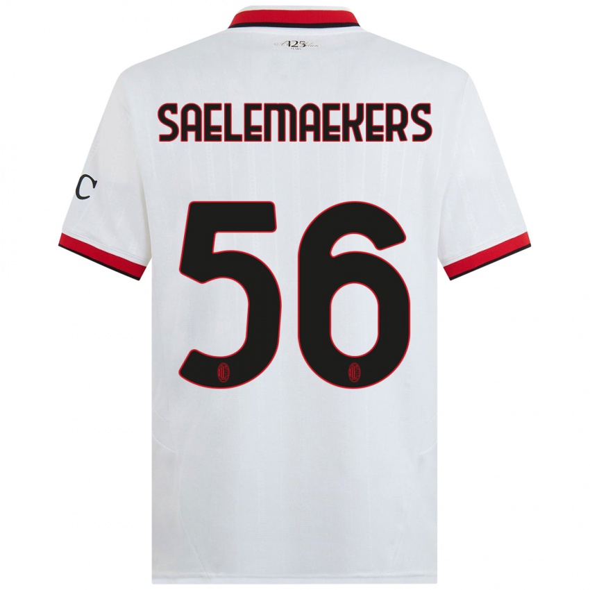 Uomo Maglia Alexis Saelemaekers #56 Bianco Nero Rosso Kit Gara Away 2024/25 Maglietta