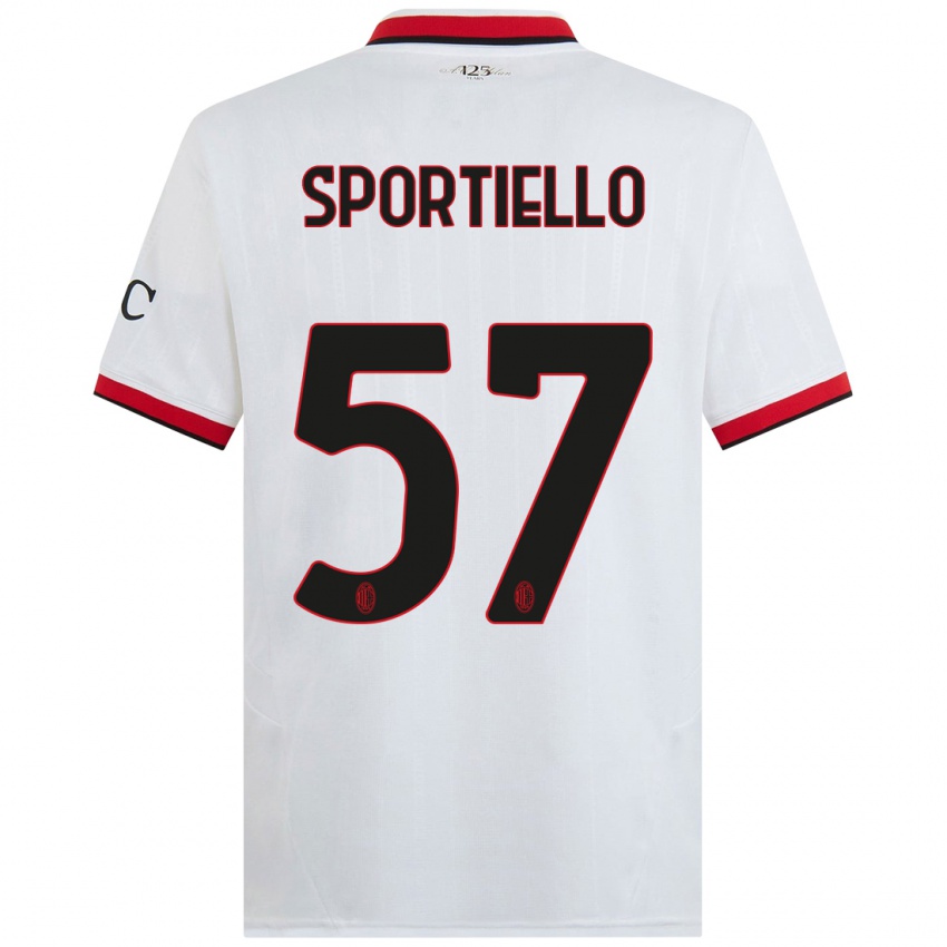 Uomo Maglia Marco Sportiello #57 Bianco Nero Rosso Kit Gara Away 2024/25 Maglietta