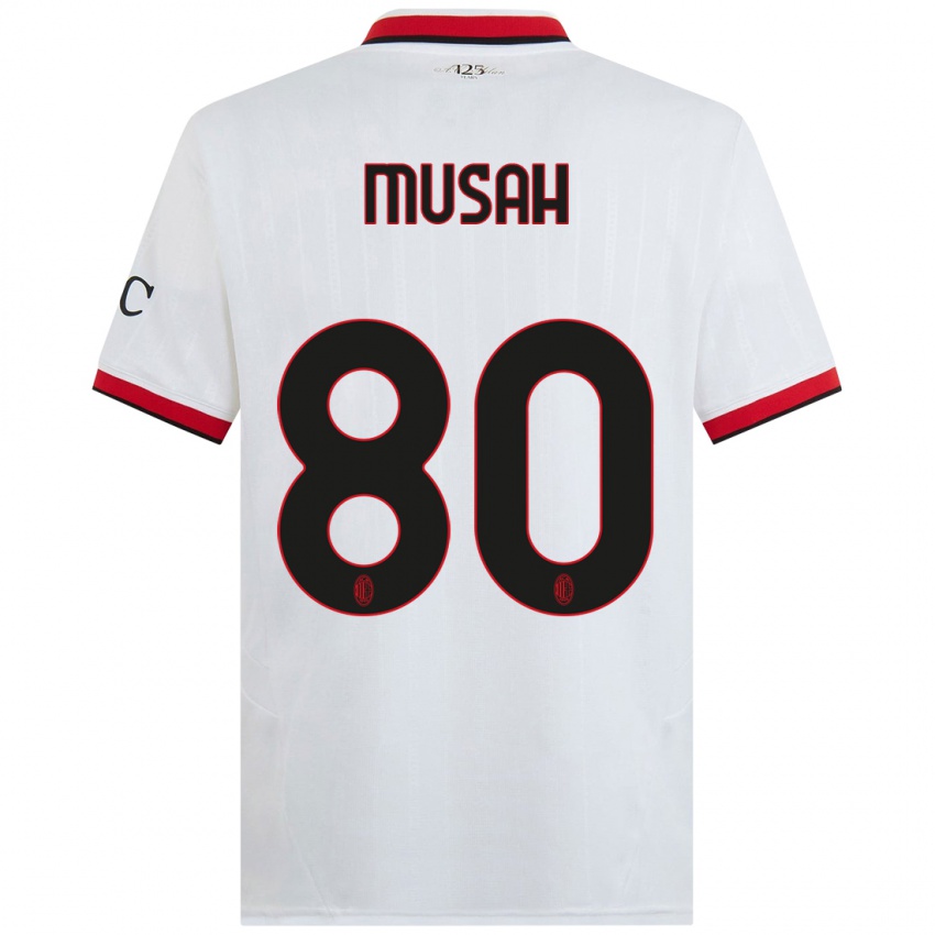 Uomo Maglia Yunus Musah #80 Bianco Nero Rosso Kit Gara Away 2024/25 Maglietta