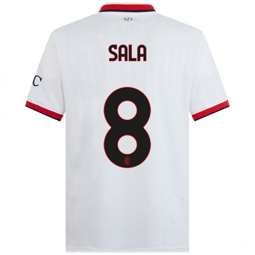 Uomo Maglia Emanuele Sala #8 Bianco Nero Rosso Kit Gara Away 2024/25 Maglietta