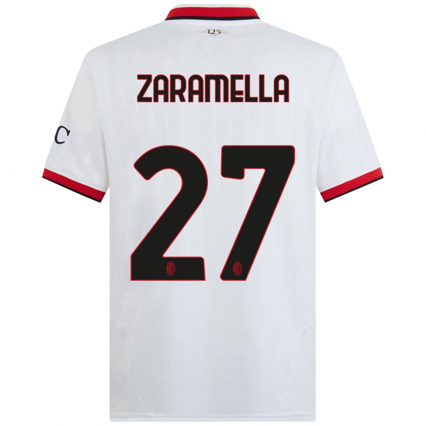 Uomo Maglia Mattia Zaramella #27 Bianco Nero Rosso Kit Gara Away 2024/25 Maglietta