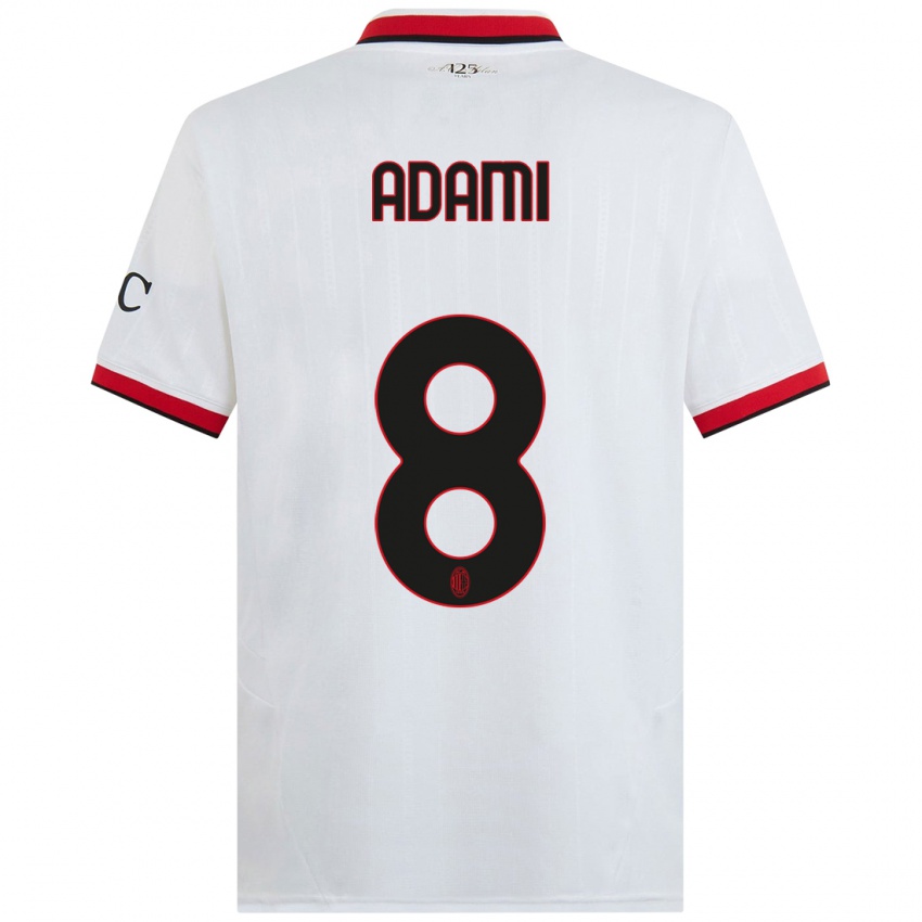 Uomo Maglia Greta Adami #8 Bianco Nero Rosso Kit Gara Away 2024/25 Maglietta