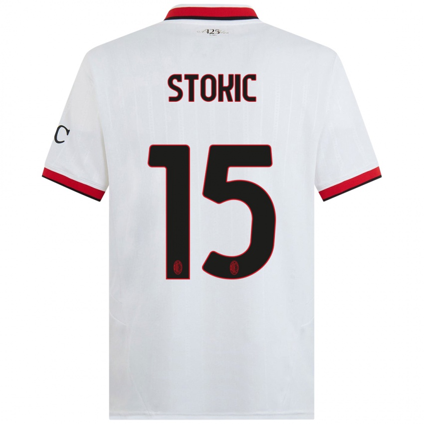 Uomo Maglia Sara Stokić #15 Bianco Nero Rosso Kit Gara Away 2024/25 Maglietta