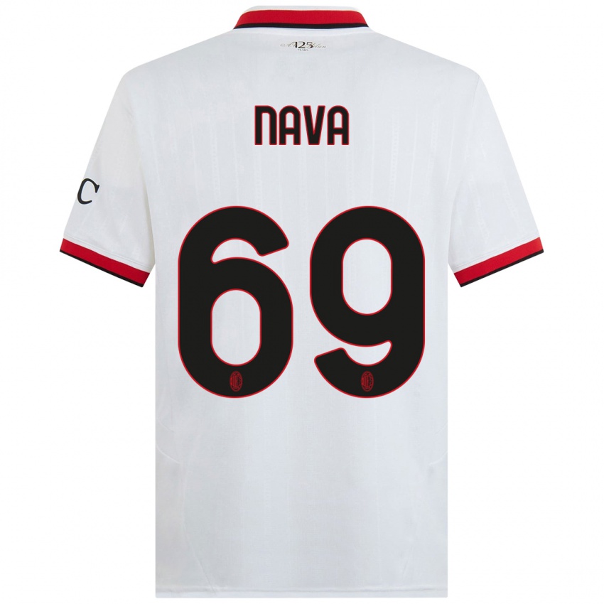 Uomo Maglia Lapo Nava #69 Bianco Nero Rosso Kit Gara Away 2024/25 Maglietta