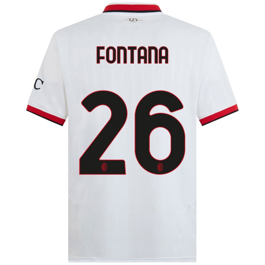 Uomo Maglia Francesco Fontana #26 Bianco Nero Rosso Kit Gara Away 2024/25 Maglietta