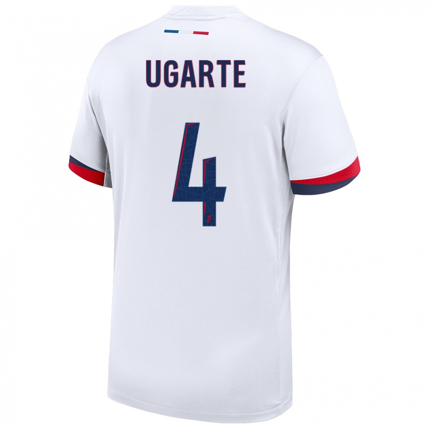 Uomo Maglia Manuel Ugarte #4 Bianco Blu Rosso Kit Gara Away 2024/25 Maglietta