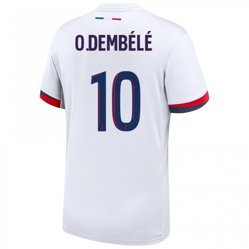 Uomo Maglia Ousmane Dembele #10 Bianco Blu Rosso Kit Gara Away 2024/25 Maglietta