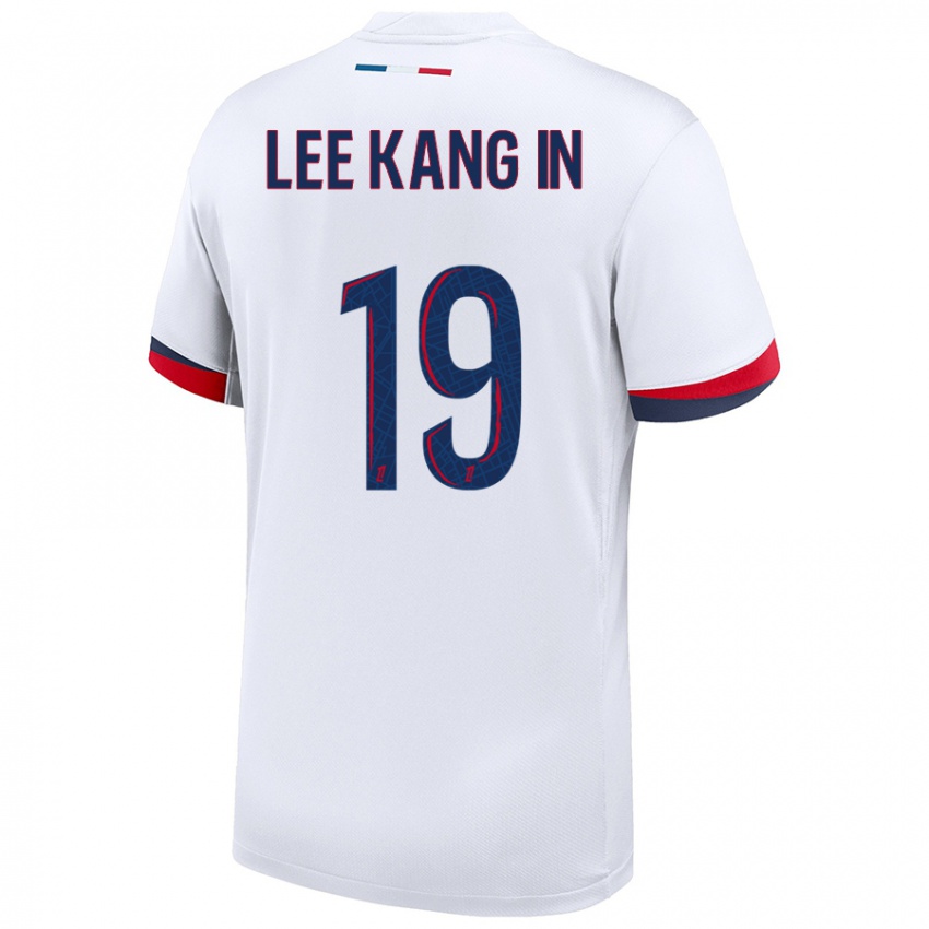 Uomo Maglia Kang-In Lee #19 Bianco Blu Rosso Kit Gara Away 2024/25 Maglietta