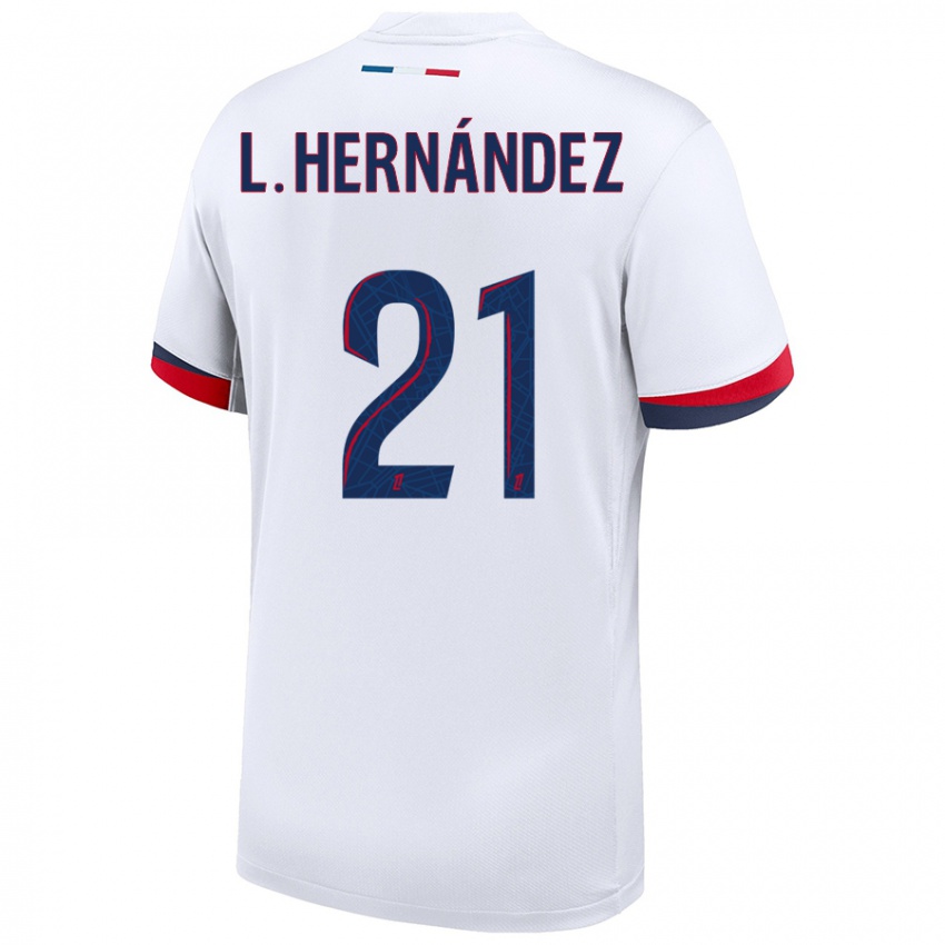 Uomo Maglia Lucas Hernandez #21 Bianco Blu Rosso Kit Gara Away 2024/25 Maglietta