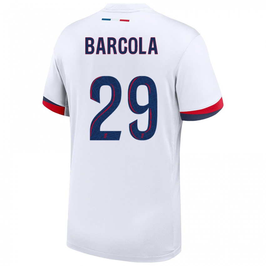 Uomo Maglia Bradley Barcola #29 Bianco Blu Rosso Kit Gara Away 2024/25 Maglietta