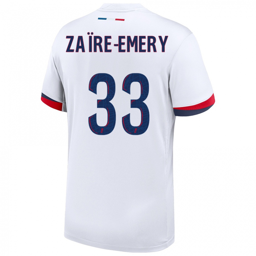 Uomo Maglia Warren Zaire Emery #33 Bianco Blu Rosso Kit Gara Away 2024/25 Maglietta