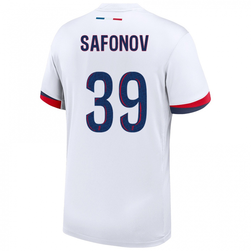 Uomo Maglia Matvey Safonov #39 Bianco Blu Rosso Kit Gara Away 2024/25 Maglietta