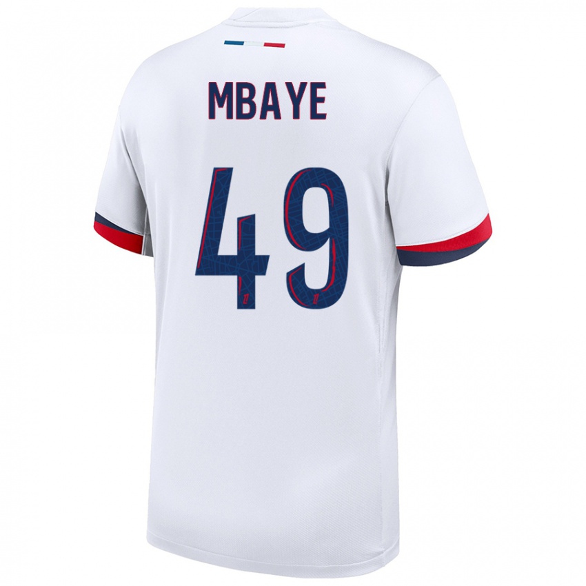 Uomo Maglia Ibrahim Mbaye #49 Bianco Blu Rosso Kit Gara Away 2024/25 Maglietta