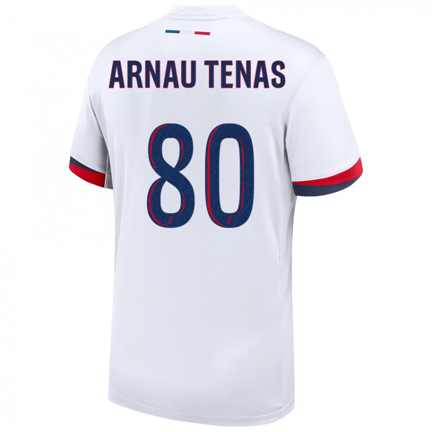 Uomo Maglia Arnau Tenas #80 Bianco Blu Rosso Kit Gara Away 2024/25 Maglietta