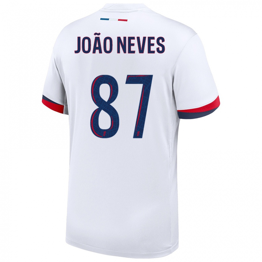 Uomo Maglia João Neves #87 Bianco Blu Rosso Kit Gara Away 2024/25 Maglietta