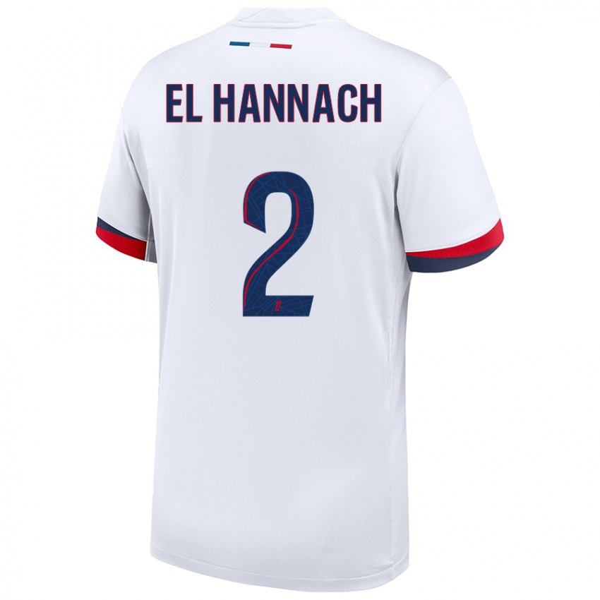 Uomo Maglia Naoufel El Hannach #2 Bianco Blu Rosso Kit Gara Away 2024/25 Maglietta