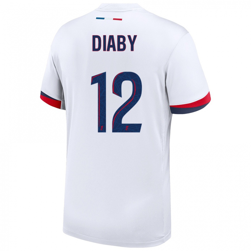 Uomo Maglia Ibrahima Diaby #12 Bianco Blu Rosso Kit Gara Away 2024/25 Maglietta