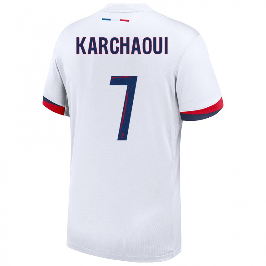 Uomo Maglia Sakina Karchaoui #7 Bianco Blu Rosso Kit Gara Away 2024/25 Maglietta